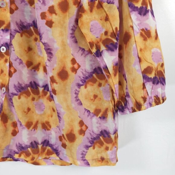 NWT ELIE. ELIE TAHARI Abstract Print Button Up Collarless Shirt ЕН422033 SMALL - Picture 9 of 10